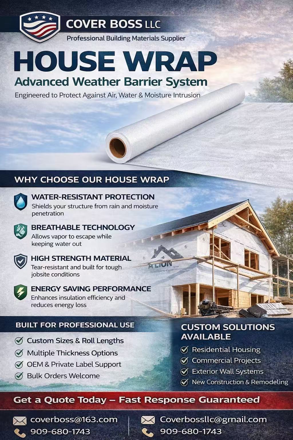 House Wrap Weather Barrier - COVER BOSS LLC